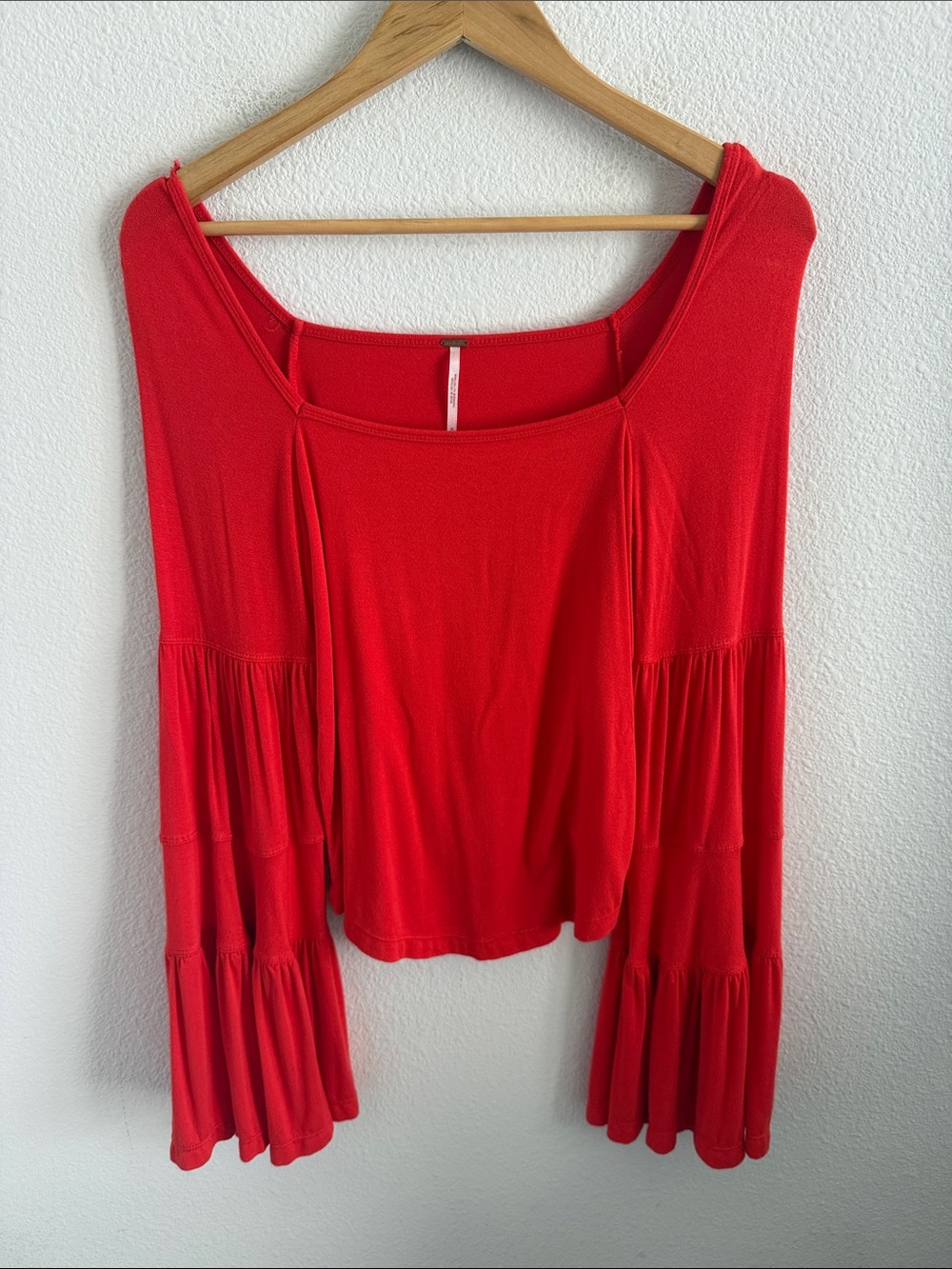 Free People Babe Town Red Orange Statement Sleeve Top Blouse Women's Medium